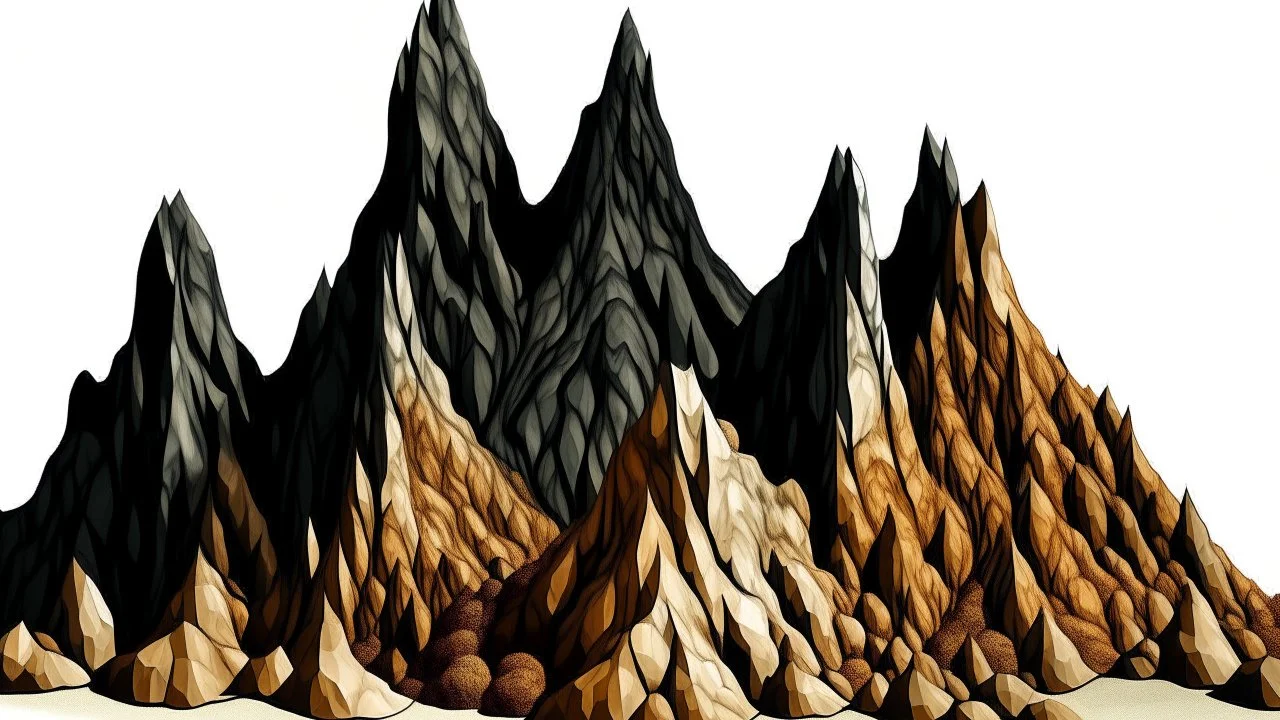 Dark brown dry mountains painted by Antoni Gaudi