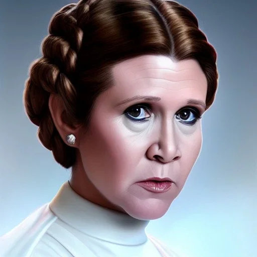 [[extrem stunning photorealistic Carrie Fisher as Princess Leia]] :: [[photorealistic hazel iris, short hair, head and shoulders portrait, 8k resolution photorealistic portrait by Greg Rutkowski, dynamic lighting, hyperdetailed, intricately detailed, triadic colors]]