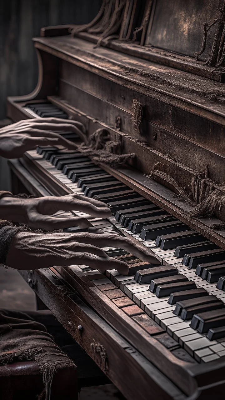 Ugly , Evil hands playing on an old rusted piano keyboard
