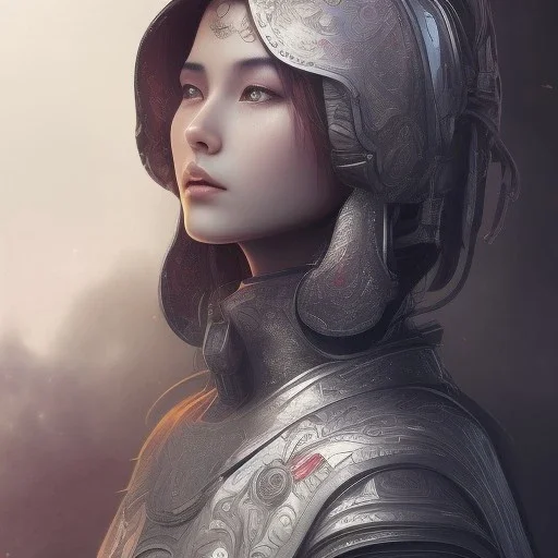 robot samurai girl, sango fantasy, fantasy magic, intricate, sharp focus, illustration, highly detailed, digital painting, concept art, matte, artgerm and paul lewin, masterpiece, mercury armor