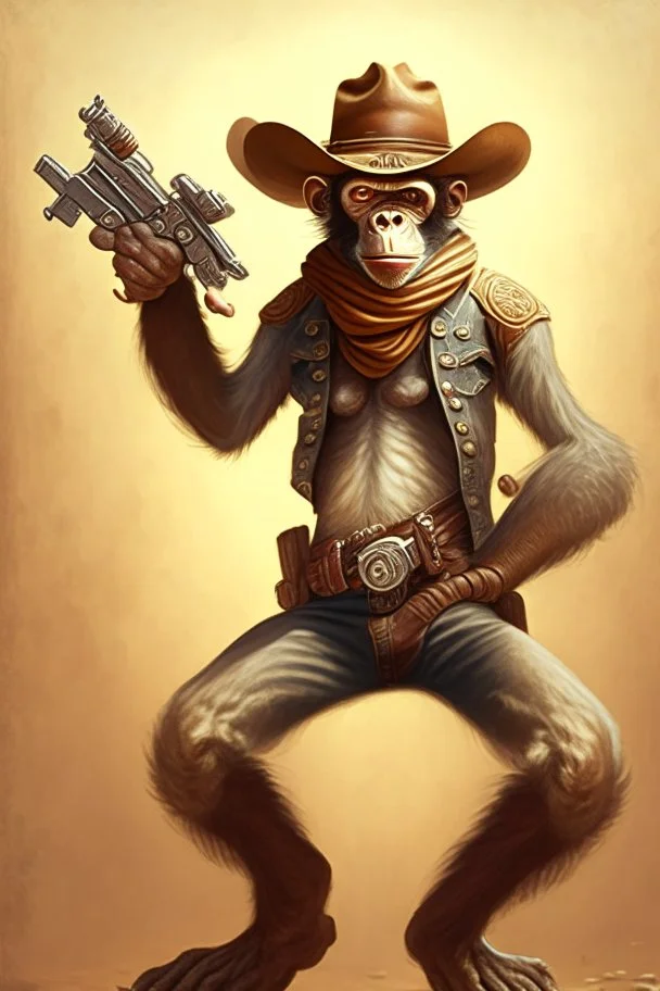 A three-armed monkey cowboy with 2 guns