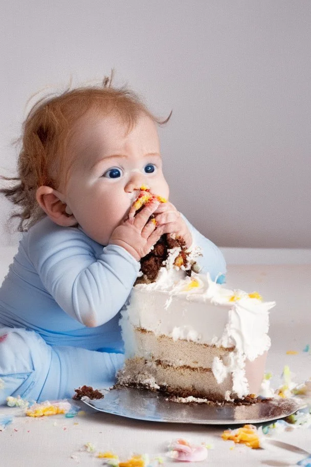 baby hiding eating cake