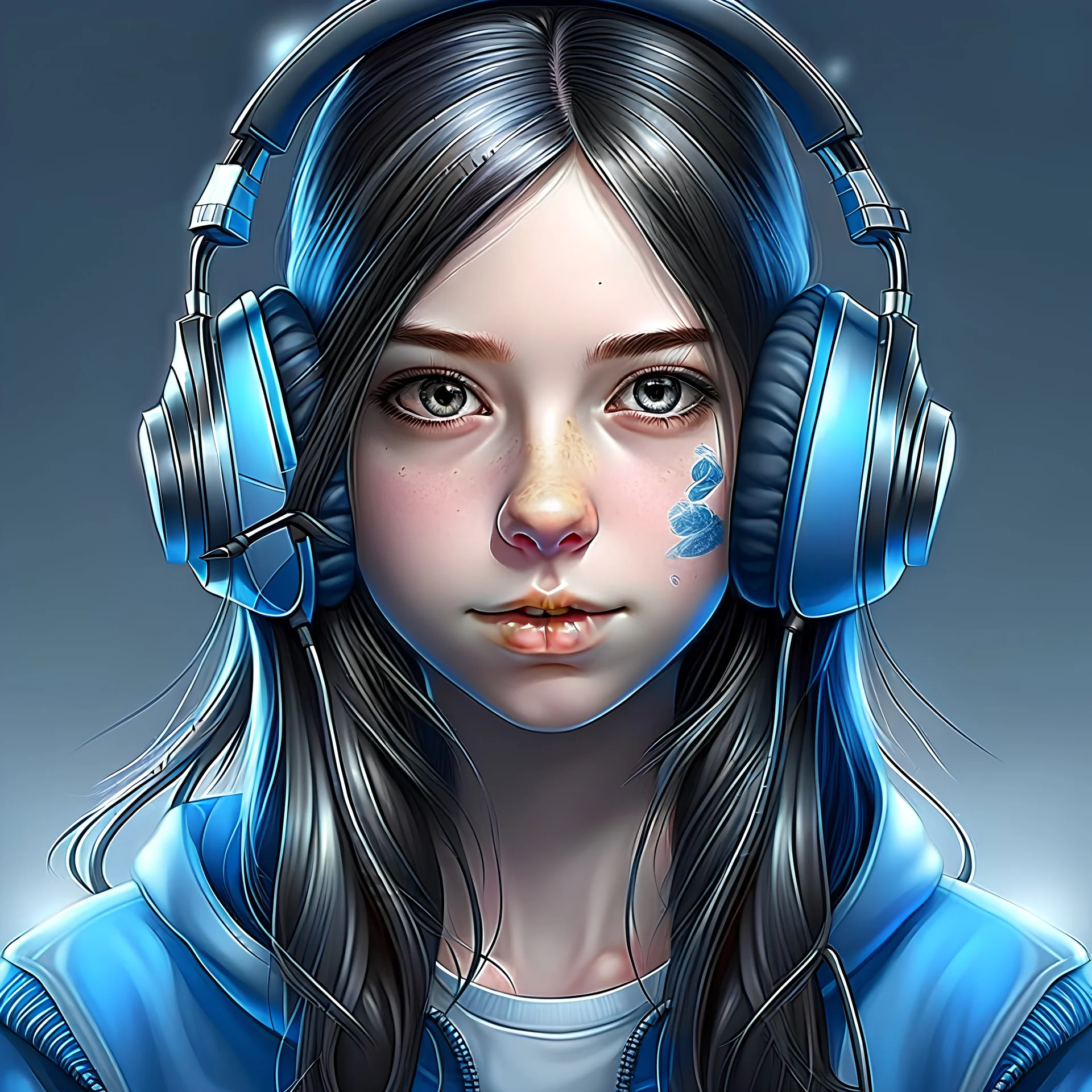 Front face realistic girl wearing mask with headphones ps5