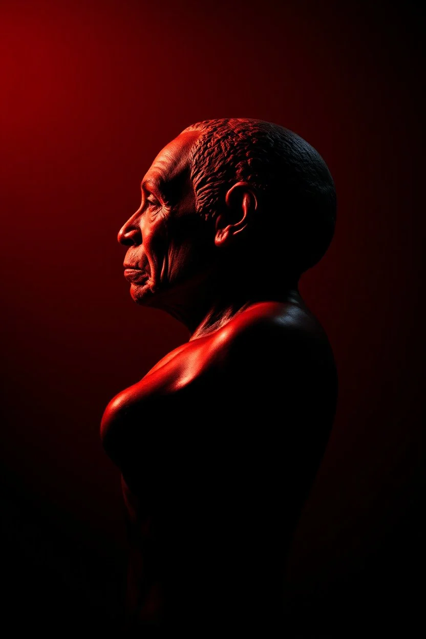 profile large bust Pluto , studio, low lighting, dark red background