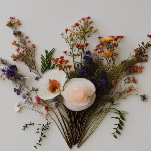 delicate arrangement of pressed flowers, beautiful composition, aesthetic layout