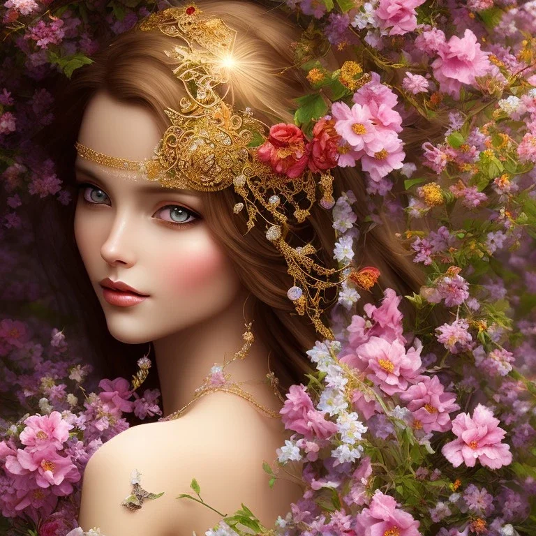 libanese fairy, beautiful portrait, flowery landscape