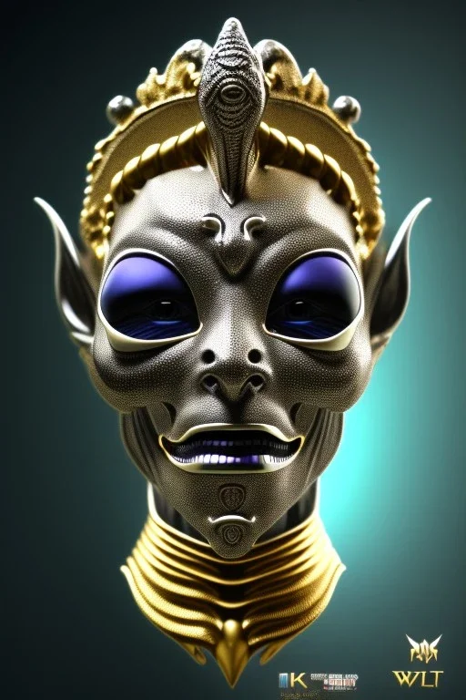 Silver alien, head, wicked, black eyes, blood, 8k, finely detailed, photo realistic, Anunnaki black male African Egyptian alien, cracks in the voodoo head, wicked,Asian turquoise eyes, crown, Elephant, 8k, finely detailed, photo realistic, tiger turquoise skull head gold dragon space alien sun skeleton gold gorilla silver crown silver eyes