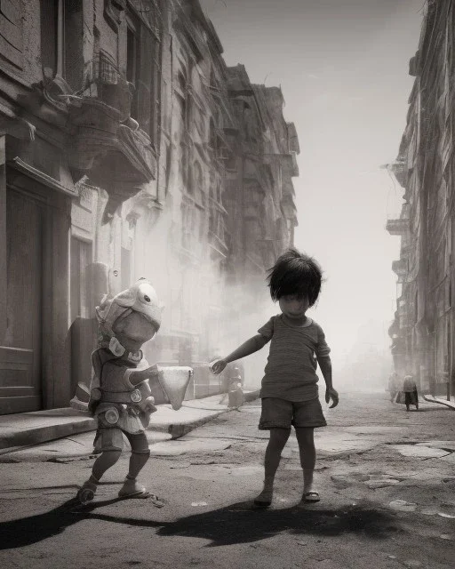 children playing on the street capture them against the sun and make a art sillhoutte, details, sharp , blackand white