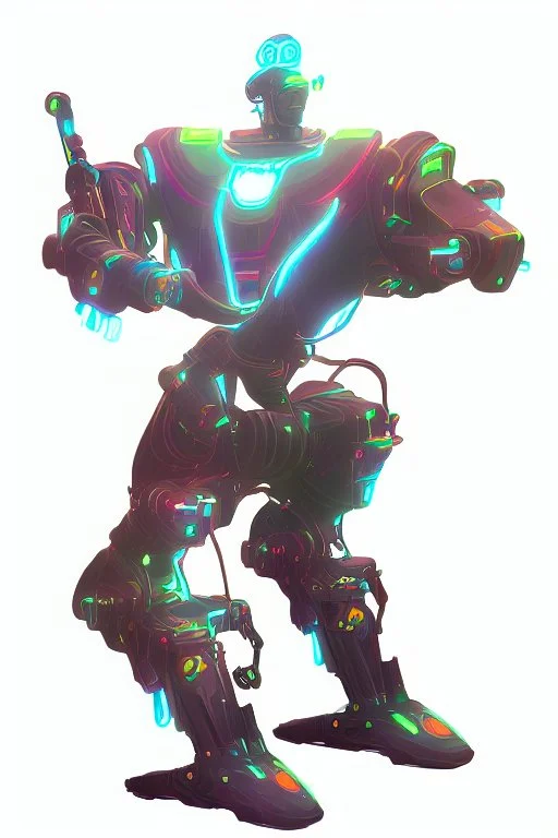 robot biped, neon, techno