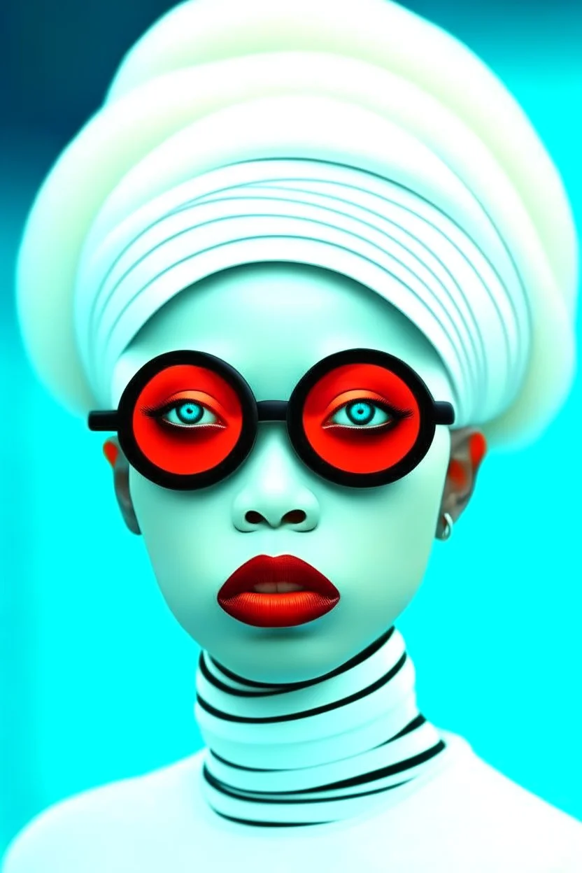 lady with three eyes, bizarr, surreal, albino, photorealistic, high resolution