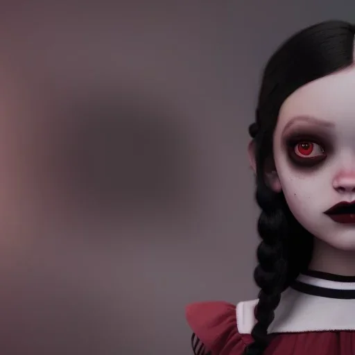 Jenna ortega as wednesday addams with wednesday addams dress,soft libstick, wednesday addams make up, overknee socks, dramatic lighting, highly detailed oil painting, volumetric lighting