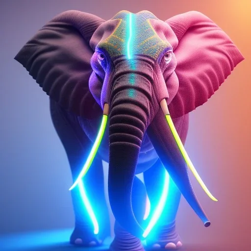 A beautiful portrait of a cyborg elephant neon color scheme, high key lighting, volumetric light high details psychedelic background