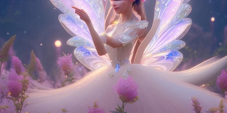 crystal subtle flower in a galactic ambiance beautiful fairy, transparent, delicate colors, in the foreground, full of details, smooth,soft light atmosphere, light effect,vaporwave colorful, concept art, smooth, extremely sharp detail, finely tuned detail, ultra high definition, 8 k, unreal engine 5, ultra sharp focus