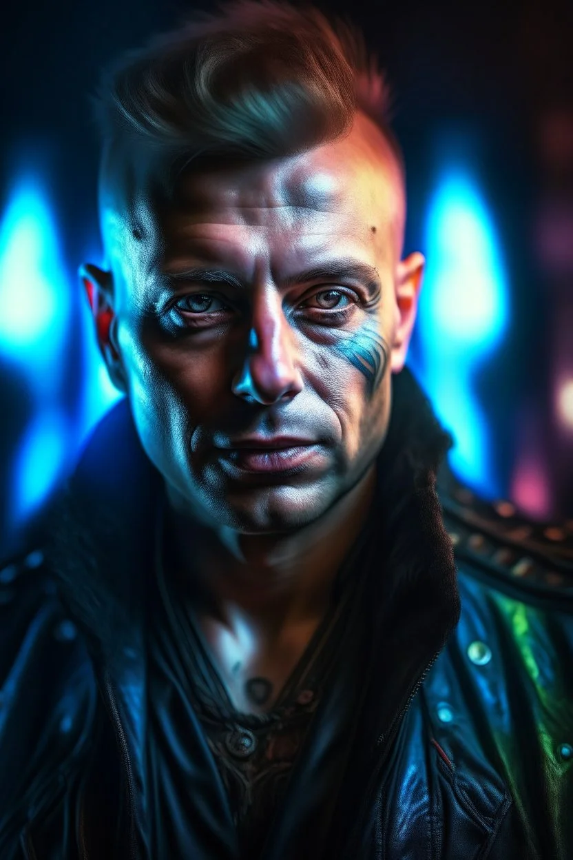 hyper real oil painting of cyberpunk Toreador vampire portrait with clear blue-green eyes in spotlight feeling in control, zeiss prime lens, bokeh like f/0.8, tilt-shift lens 8k, high detail, smooth render, down-light, unreal engine, prize winning