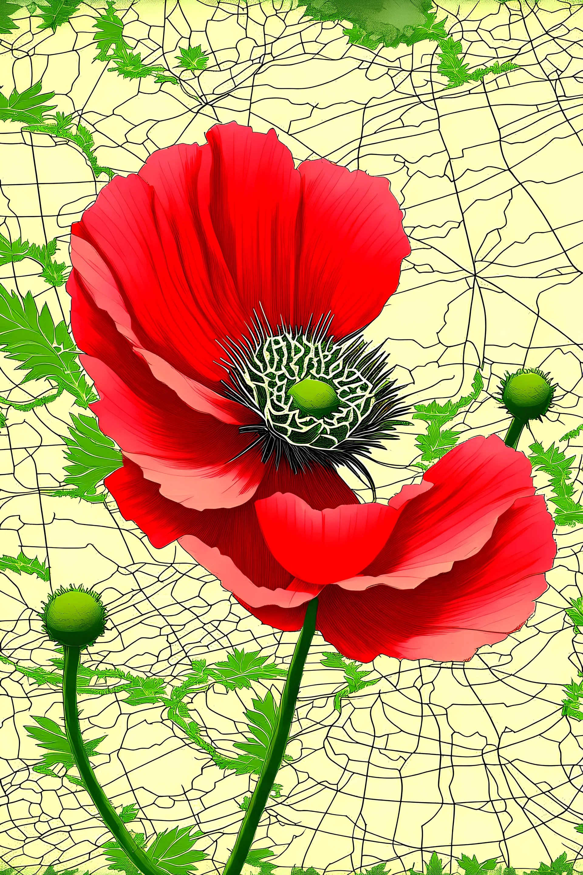 Palestine map hibrid poppy flower portrait