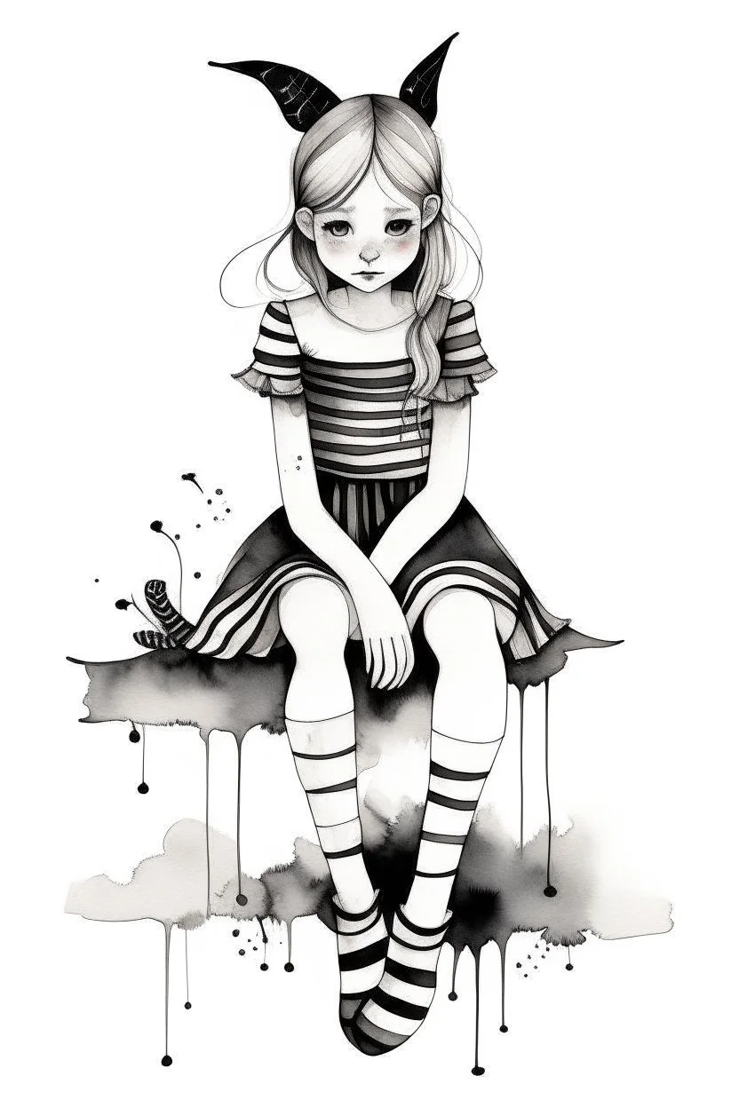 Watercolor black and white fairy with striped socks