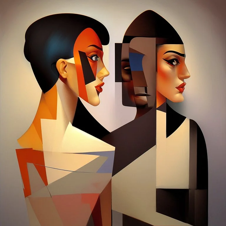 a painting of a man and a woman, a cubist painting by Keith Mallett, cg society, figurative art, cubism, fauvism, art