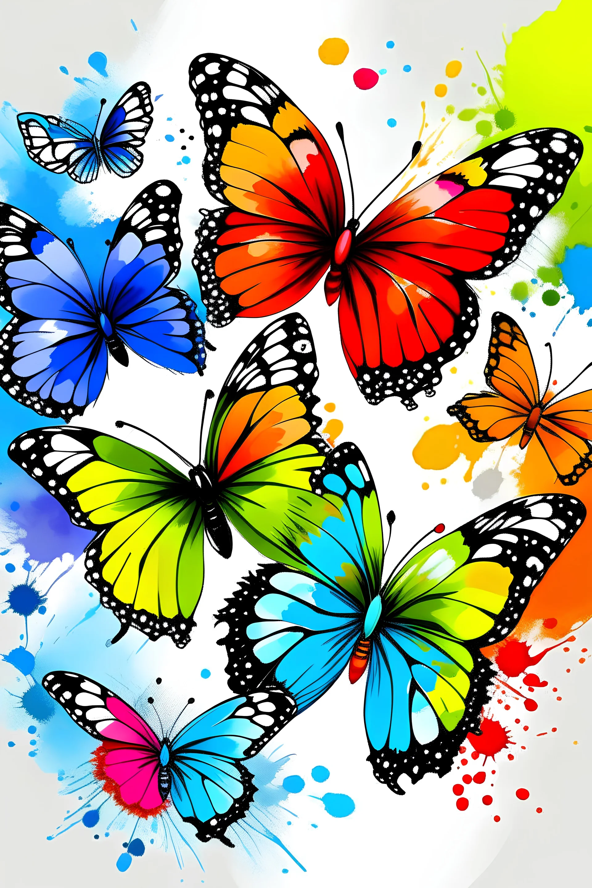 Paint with color and drawing butterflies