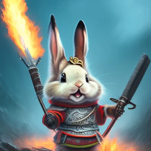 samurai bunny with fire sword