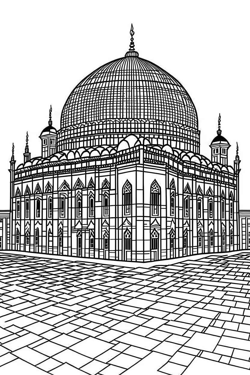 Coloring page, attractive picture, Al-Aqsa Mosque, clear thick line, blank pictures of colors, white background, black and white