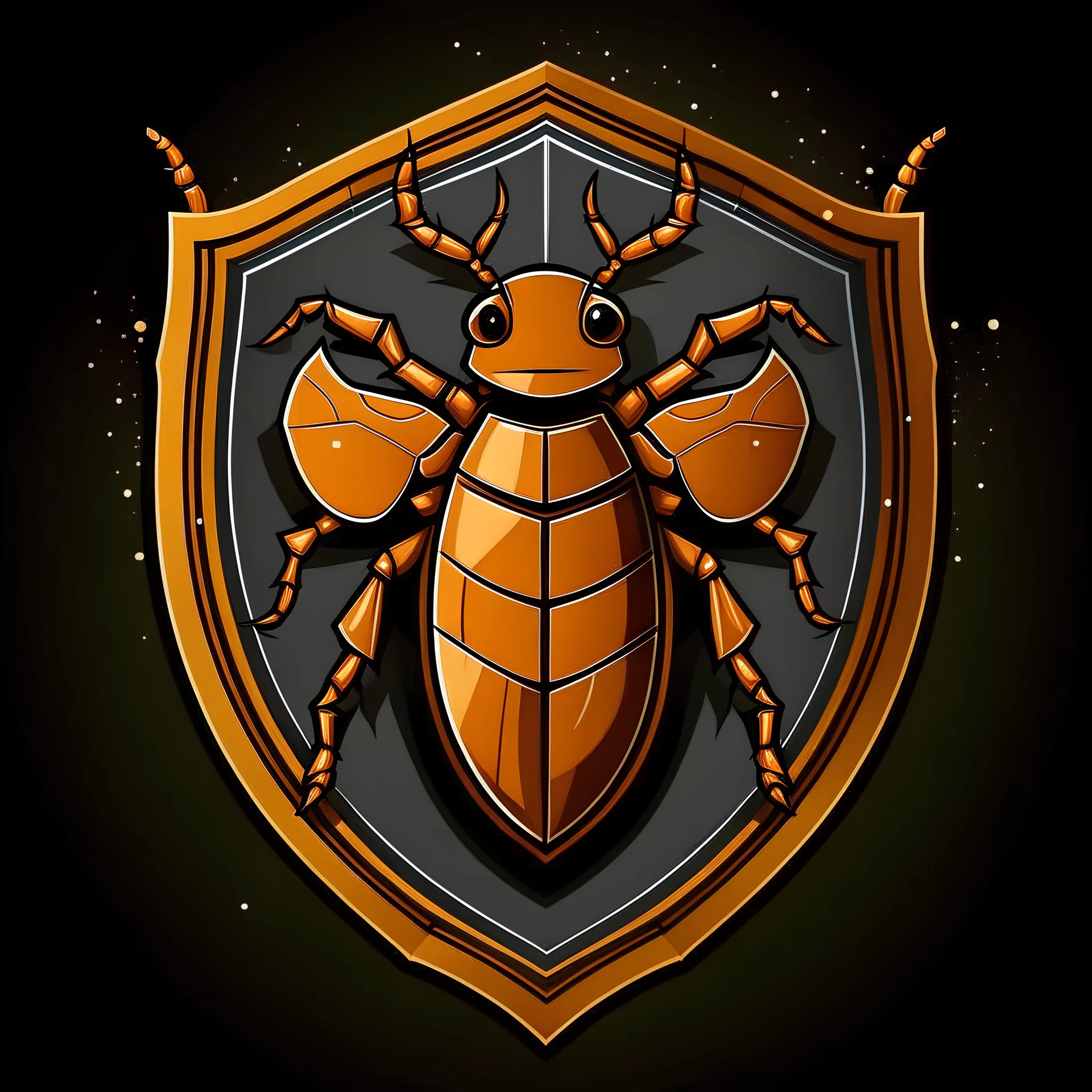 Create a shield logo with a cockroach in the middle. The shield is heavily damaged. dont make it look too high-def or futuristic