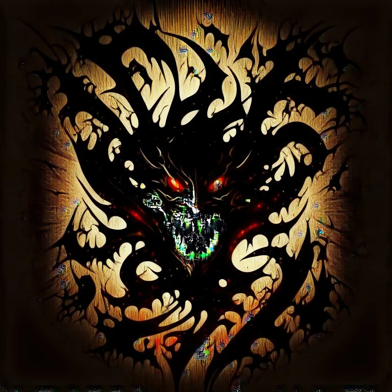 {LOGO} - embodying the sinister depths of 'Greedy Chaos Madness.' Imagine a demonic visage emerging from swirling tendrils of darkness, its eyes ablaze with insatiable hunger. Incorporate twisted, jagged elements to convey the chaotic nature of its desires, while maintaining an aura of malevolent power. Let the essence of darkness and evil flow through every stroke, creating a symbol that strikes fear and awe in equal measure."