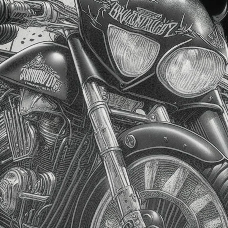 Sincity comic, a vampire motorbike. Closeup.