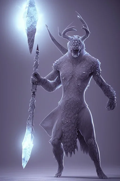 ice spike, ice body, male, with ice spear in his hand, golem