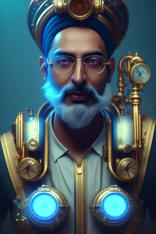 portrait of Atul Bhardwaj with a steampunk machine, ballheaded, steampunk, unreal 5, octane render, cinema4d, dynamic lighting, soft lighting, 4k, redshift render, highly detailed, hyper realistic