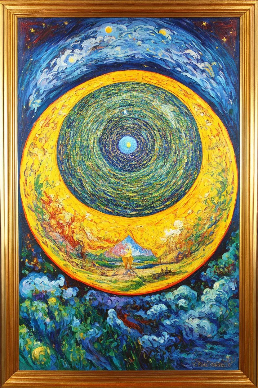 Panentheism is the view that the Divine is simultaneously within and beyond our world; Golden Ratio; Celestial Art; Ecstatic; in the styles of Hundertwasser, Cezanne, and Gauguin