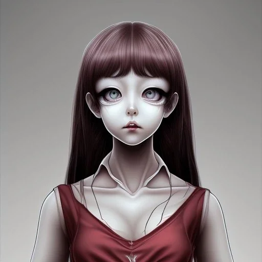 multiple eyes cute girl Junji Ito style, darkred tones,