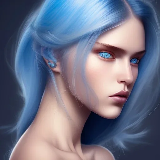 femme,cheveux bleu,barrettes à cheveux,yeux bleus,peau bleau,combinaison spatiale,lumière