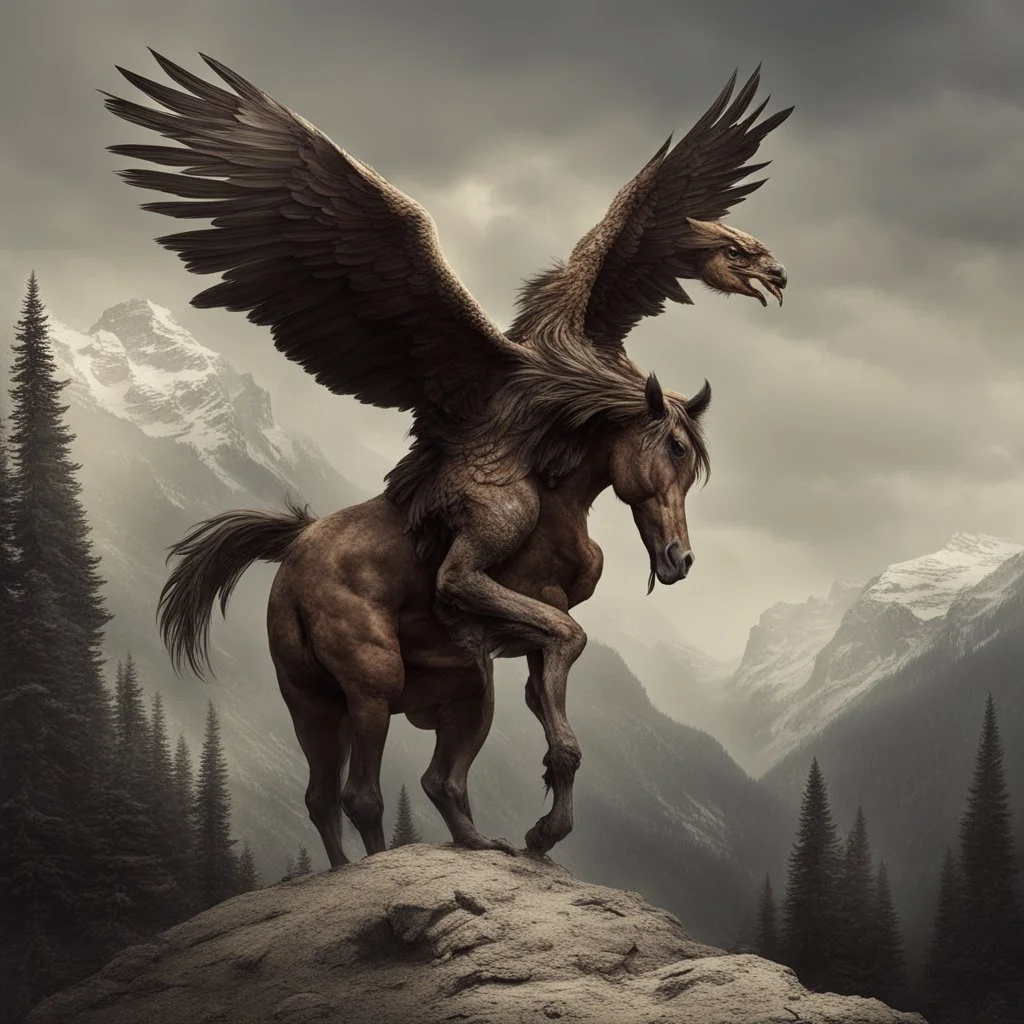 A creature with a combination of an eagle's head and a horse's body