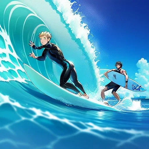 anime boy, surfer boy, surf, waves, perfect wave