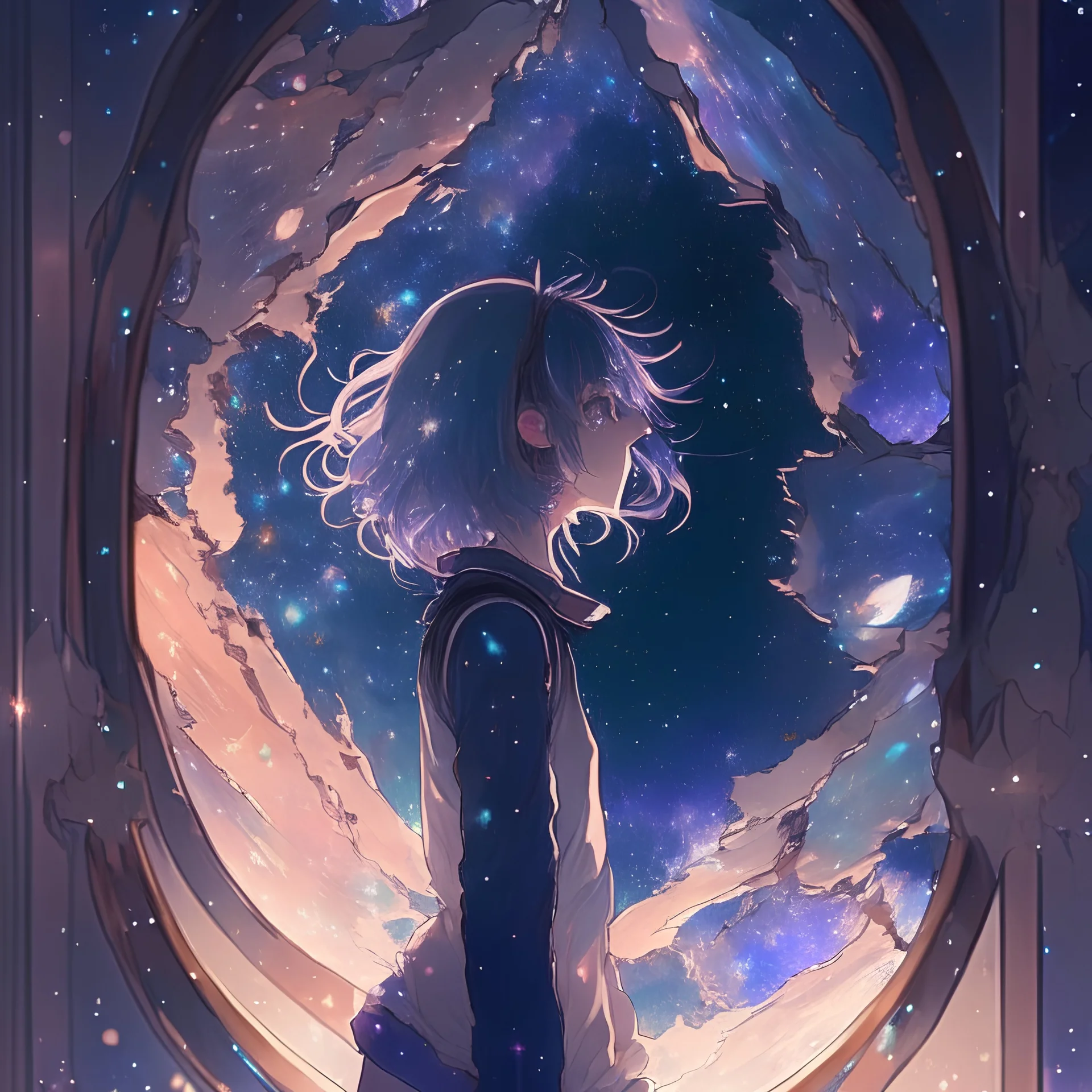 galaxy in a mirror, style anime,