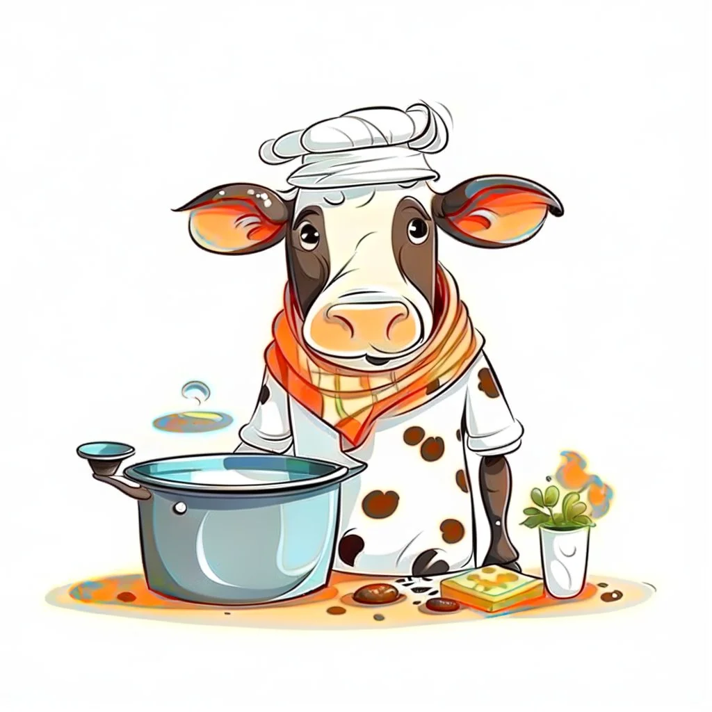 Cow in cooking clothesAttractive background