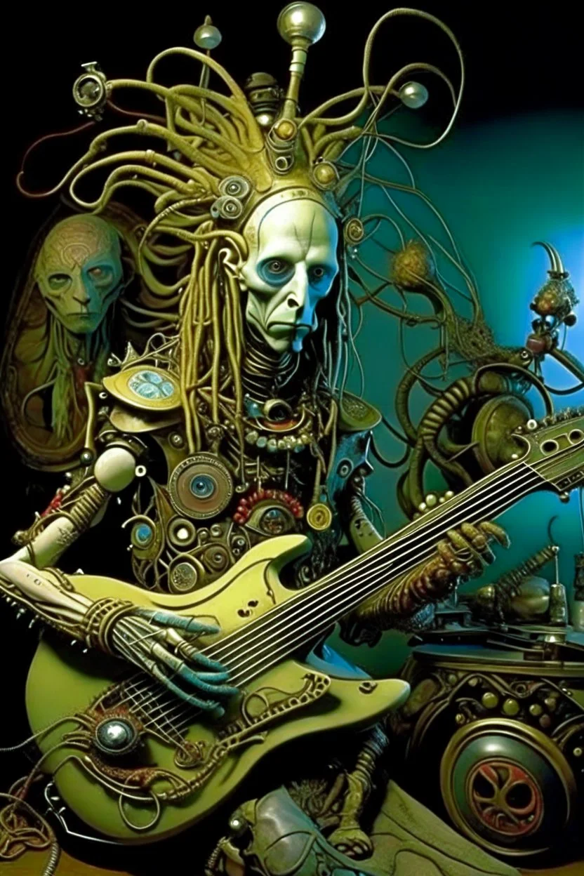 photo by tim walker : loan-blend human-alien biomorphic-animals squid indefinite head extreme wide shot head to toe portrait of weird krofft pufnstuff puppet voodoo cutie sitar player king human nervous systems, renaissance faire alex grey hyper detailed michael cheval with a playful expression made out of mechanical parts and robot arms; cyborg details, unusual and obscure photograph by františek vobecký of a surreal scene of ghastly men, pop art, clive barker style, 300mm f/.8, raw cinematic p