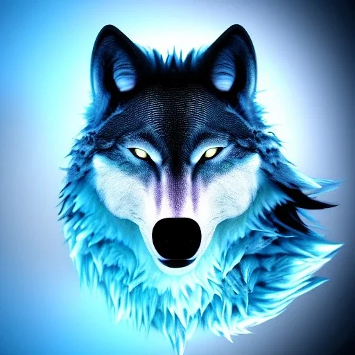 epic coolest wolf black fur blue piercing blue eyes in the night with black shade, from the front, neon blue flames, 8k resolution, ultra hyperdetailed, Unreal Engine 5, ultra colorful, very small details, realistic