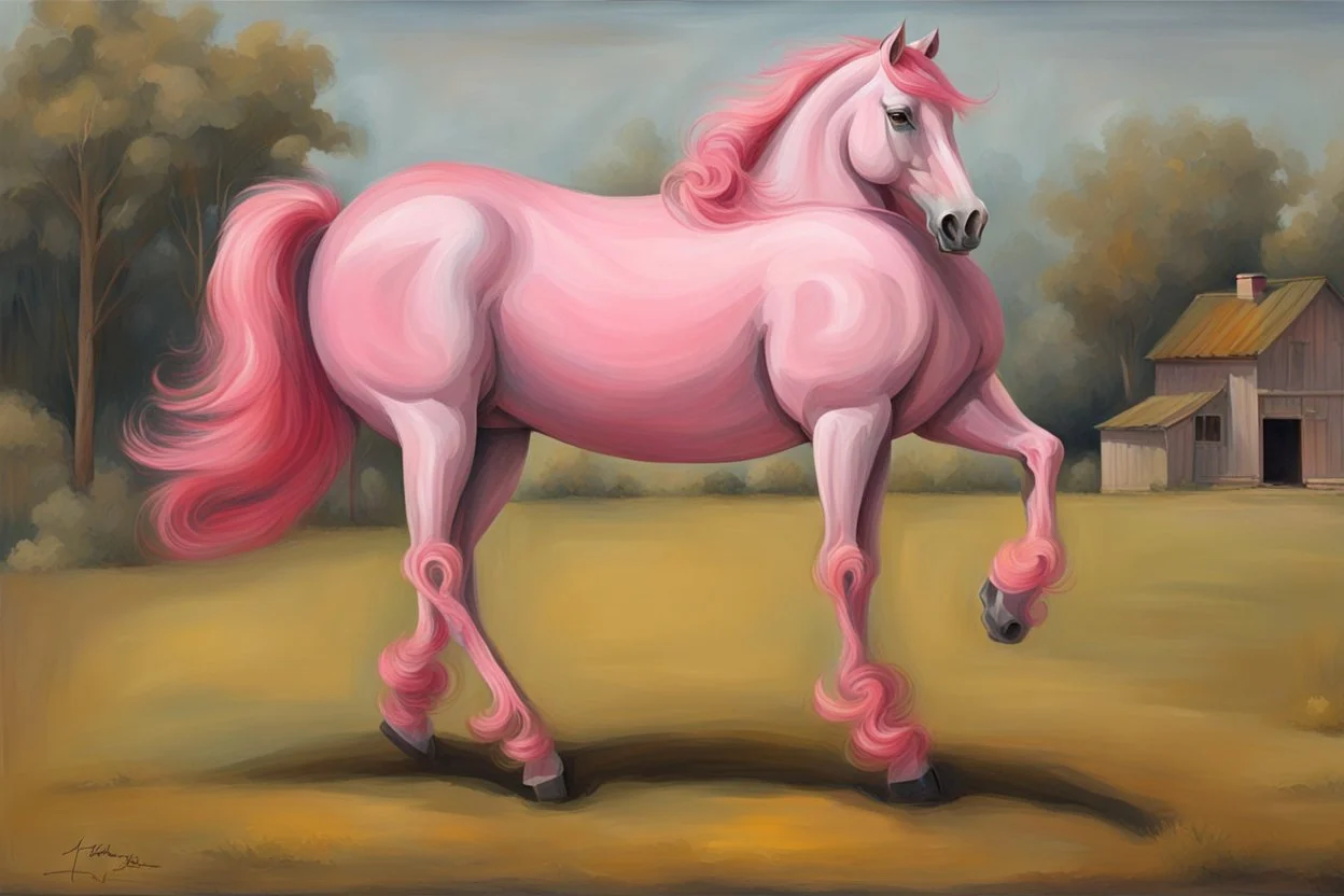 a pink horse like a 19th painting