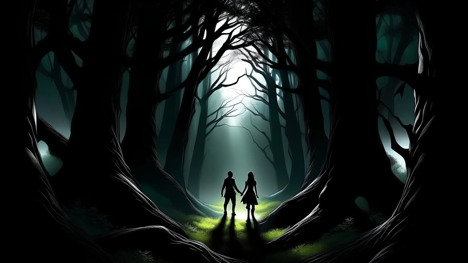 In this chapter, which reflects tension and mystery, the hero or heroine finds themselves crossing the dark borders of the forest, marked by its deep secrets. The dense trees cover them with their shadows, and the lights falling from between the gaps of the trees cast their mesmerizing light on the scene. Minds deal with darkness with little anxiety and tension, as they encounter mysterious phenomena that test their courage. They hear strange sounds rising from the depths of the forest, adding