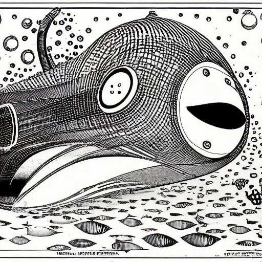 mix between the captain nemo submarine and the beatle yellow submarine by disney in a seabed imagined by winsor mccay