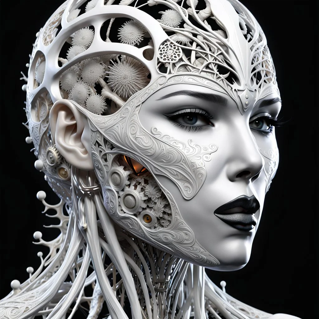 3D rendering of Expressively detailed and intricate of a hyperrealistic “white human vuscular”: glossy white, showing vuscular, side view, scientific, single object, black background, shamanism, octane render, 8k post-production, detailled metalic bones, dendritic, artstation: award-winning: professional portrait: atmospheric: commanding: fantastical: clarity: 16k: ultra quality: striking: brilliance: stunning colors: amazing depth