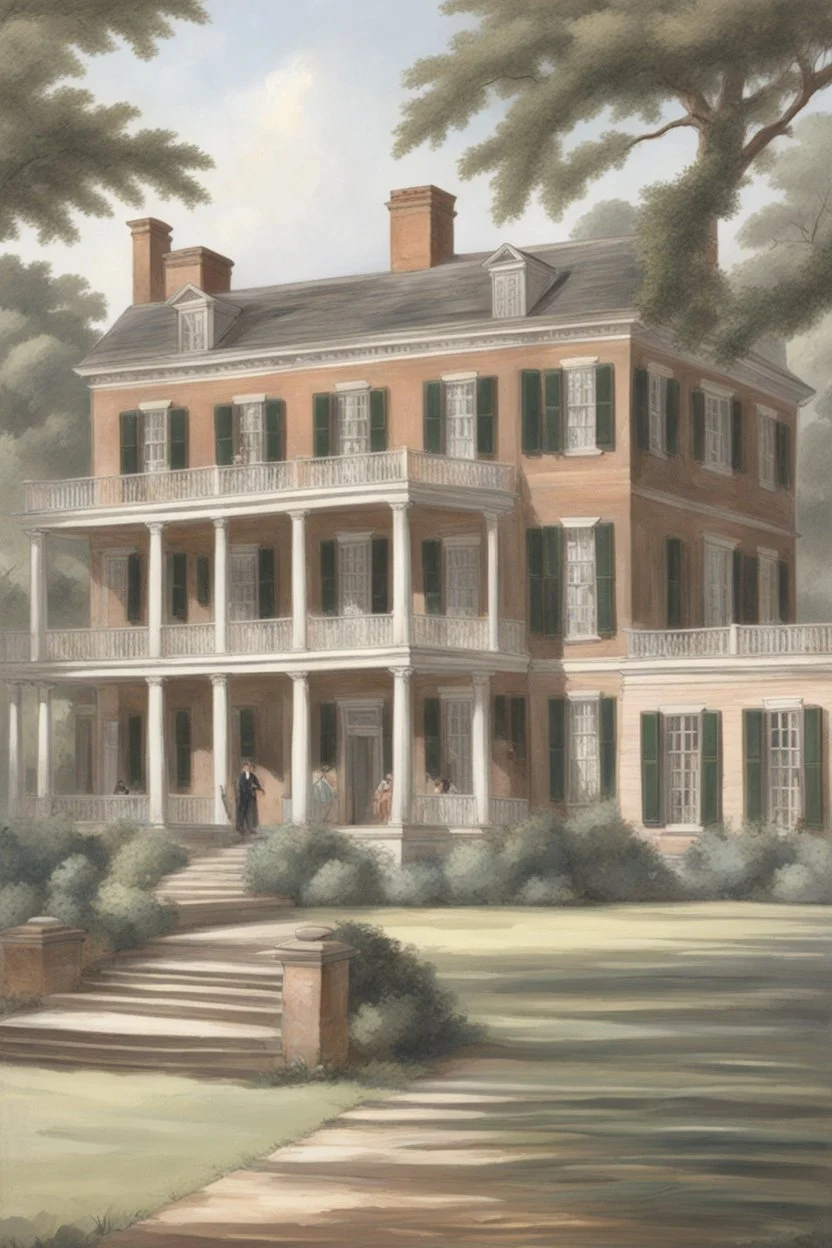 Illustrate a grand plantation setting in the 1800s, with Isaac Franklin and John Armfield as wealthy slave owners. Highlight their opulent lifestyle and the beginning of their partnership