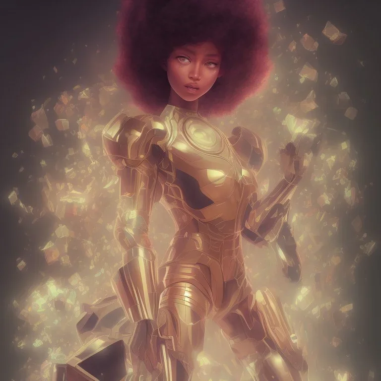 black super hero girl, green eyes, afro | very very anime!!!, fine - face, beyonce, red afro, realistic shaded perfect face, fine details. anime. realistic shaded lighting poster by ilya kuvshinov katsuhiro otomo ghost - in - the - shell, magali villeneuve, artgerm, jeremy lipkin and michael garmash and rob rey