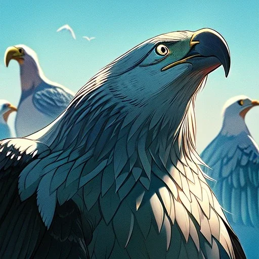 eagle, portrait.intricate detail,.studio ghibli,andrea bonelli,Kilian Eng,Ohrai, Dan Craig character, style.