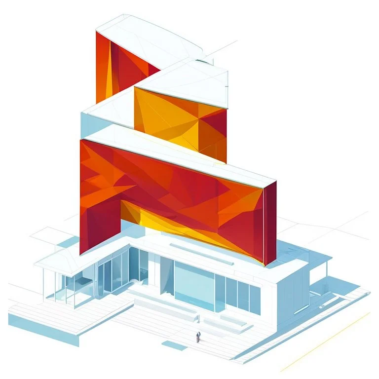 Architectural drawing of a Neofuturistic art museum, (((isometry))), ultra quality, people, treets