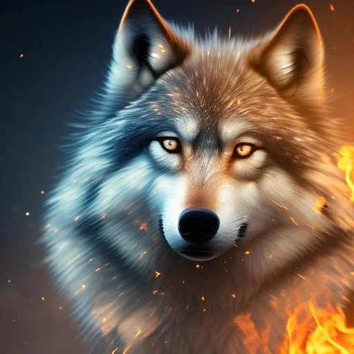 Wolf, blue, hyperrealism, masterpiece, expert, 8K, sharp focus, cinematic lighting, water, fire, blue