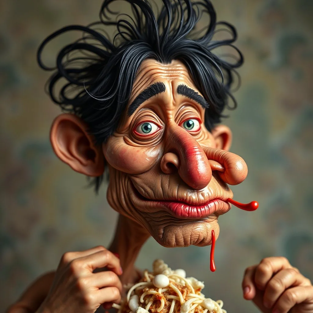 The oddest coagulation and mixture of friends, glossy finish, dine, details very accentuated, stunning style, oniric, Max Ernst, hyperphotography, kiuy, blatant, gross, caricature, very funny