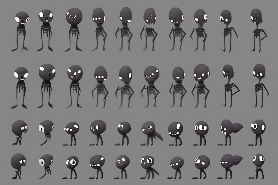 make a bunch of simple spooky and cute cartoon characters with bodies arms, and legs I could draw and make them all different