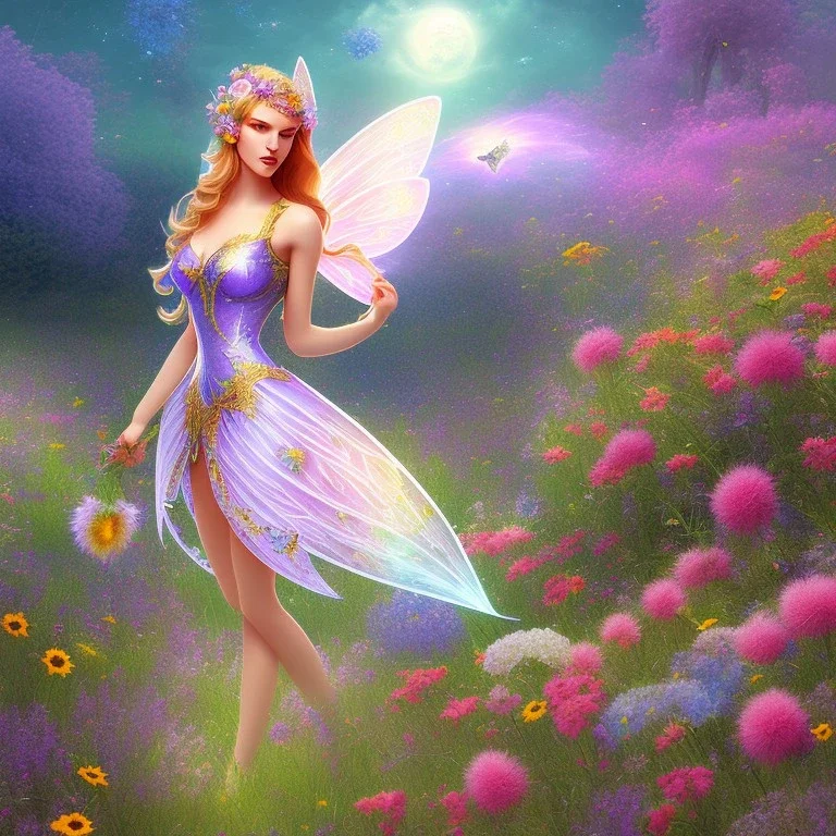 bright fairy in a flowery landscape